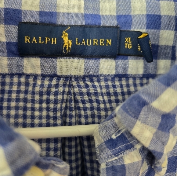 Ralph Lauren Classic Fit Button Down Shirt Blue Check Long Sleeve Cotton Size XL - Picture 4 of 5
